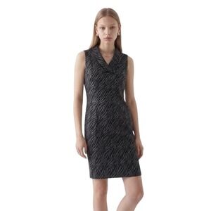 Jessica Womens Petite 12P Sheath Dress Grey Black Animal Print Shawl Collar 2B12